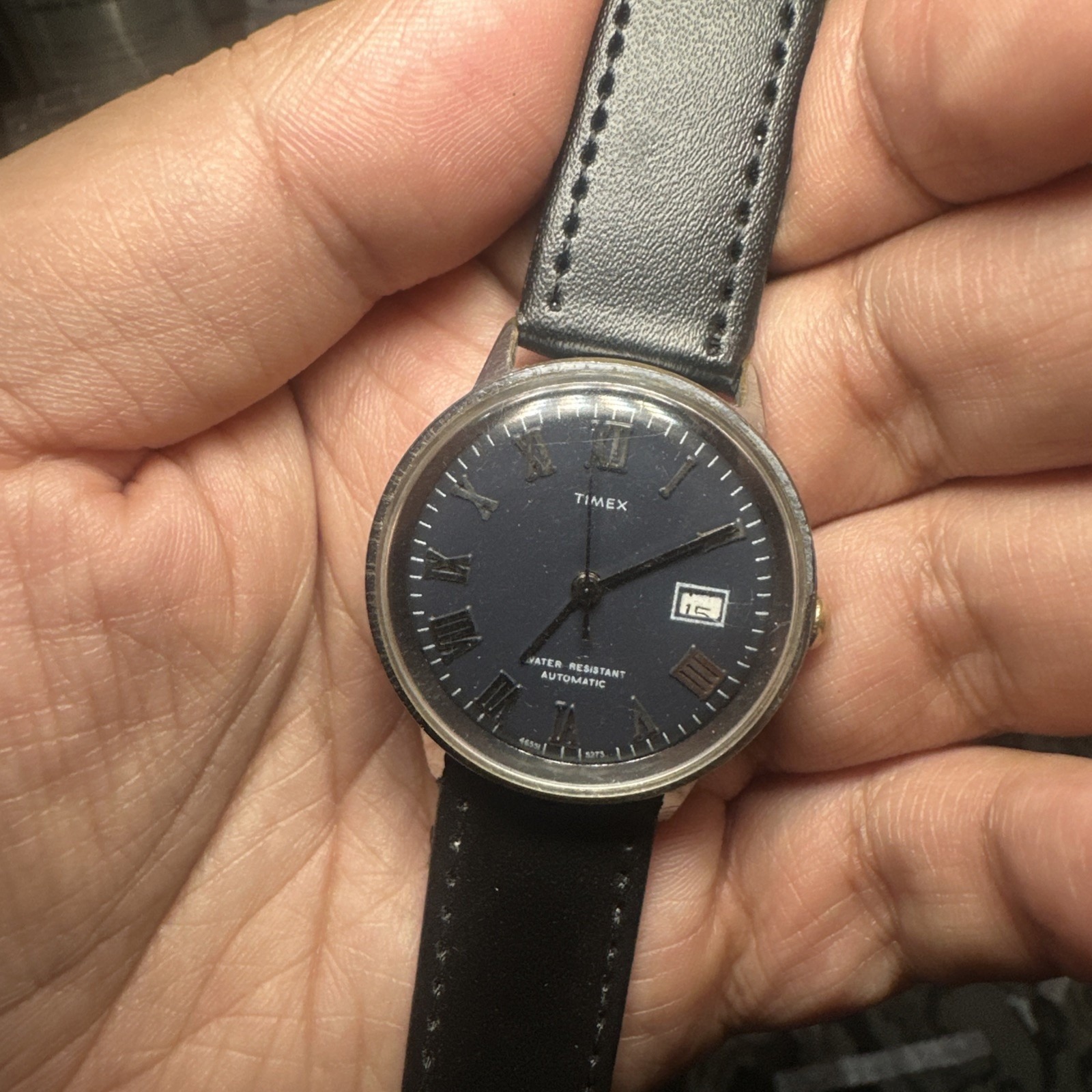 Works Vtg 1973 Mens Timex Automatic Deep Blue Dial Vintage 35mm  Date Repair